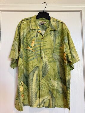 Tommy Bahama Olive Green Tropical Short-Sleeve Camp Silk Shirt